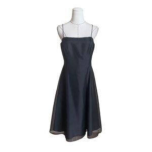 Vintage 90s Ann Taylor Black Silk Organza Spaghetti Strap Dress Small LBD 50s